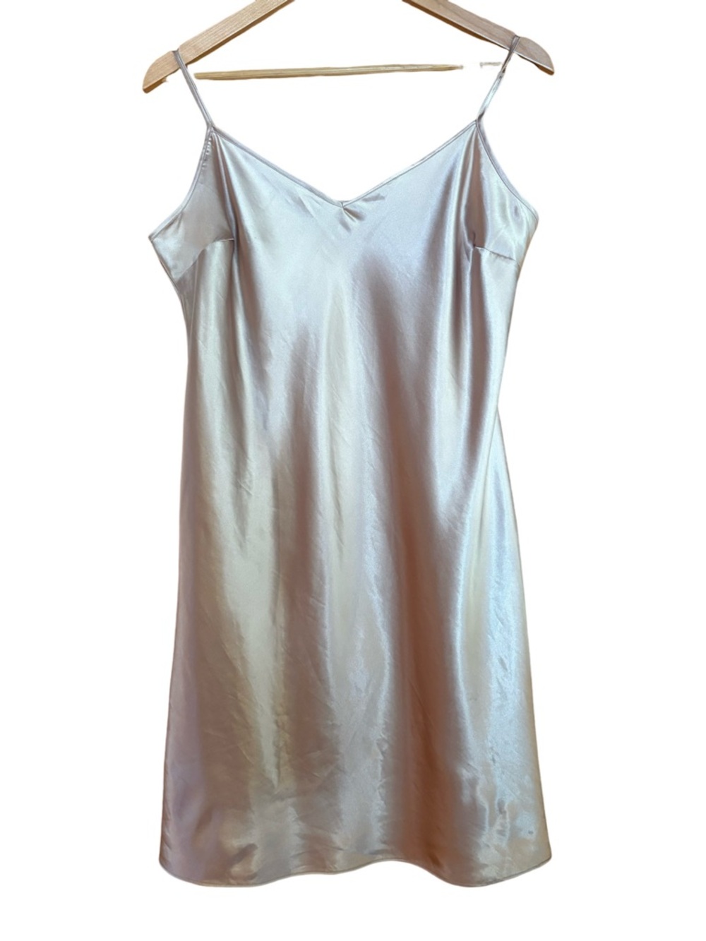 Vintage Silk Tan Metallic Blend Silk Slip Dress Size Medium EUC 90s
